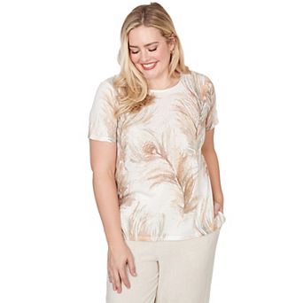 Petite Alfred Dunner Feather Print Short Sleeve Tee