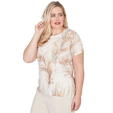 Petite Alfred Dunner Feather Print Short Sleeve Tee