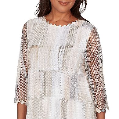 Petite Alfred Dunner Neutral Brushstrokes Mesh Top