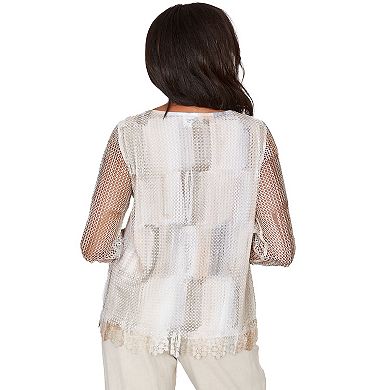 Petite Alfred Dunner Neutral Brushstrokes Mesh Top