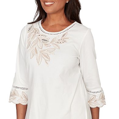 Petite Alfred Dunner Embellished Leaf Ruffle Sleeve Top