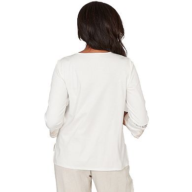 Petite Alfred Dunner Embellished Leaf Ruffle Sleeve Top