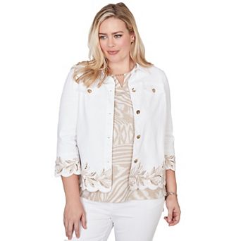 Petite Alfred Dunner Leaf Cutout Embroidered Shirt Jacket