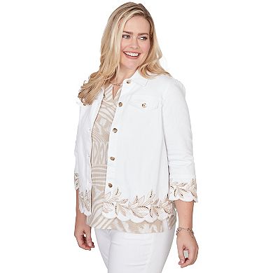 Petite Alfred Dunner Leaf Cutout Embroidered Shirt Jacket