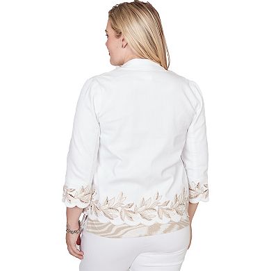 Petite Alfred Dunner Leaf Cutout Embroidered Shirt Jacket