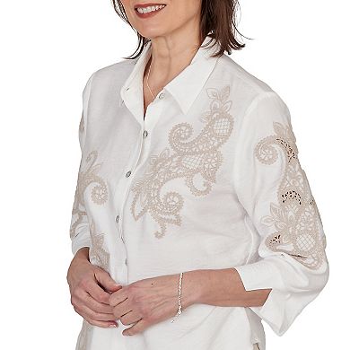 Petite Alfred Dunner Scroll Soutache Button Front Top