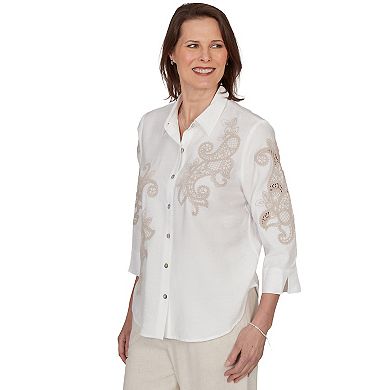 Petite Alfred Dunner Scroll Soutache Button Front Top
