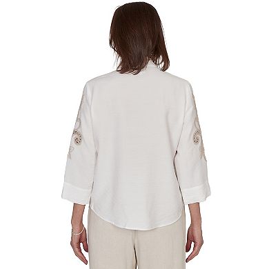 Petite Alfred Dunner Scroll Soutache Button Front Top
