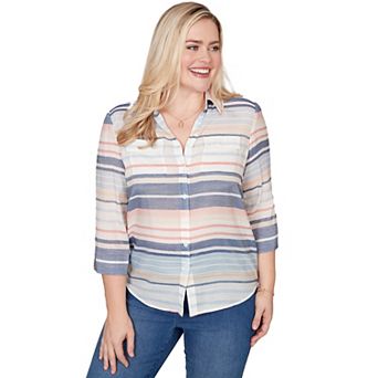 Petite Alfred Dunner Textured Stripe Button Front Top
