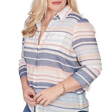 Petite Alfred Dunner Textured Stripe Button Front Top