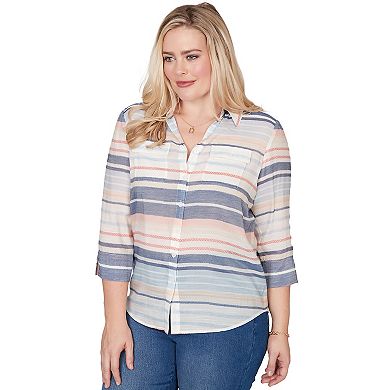 Petite Alfred Dunner Textured Stripe Button Front Top