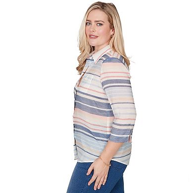 Petite Alfred Dunner Textured Stripe Button Front Top