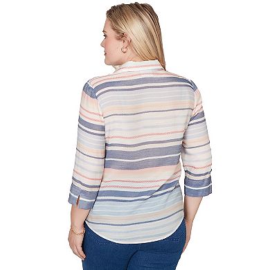 Petite Alfred Dunner Textured Stripe Button Front Top