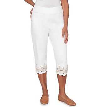 Petite Alfred Dunner Leaf Cut Out Super Stretch Denim Capris