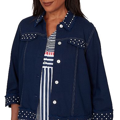 Petite Alfred Dunner Pearl Trim Denim Jacket