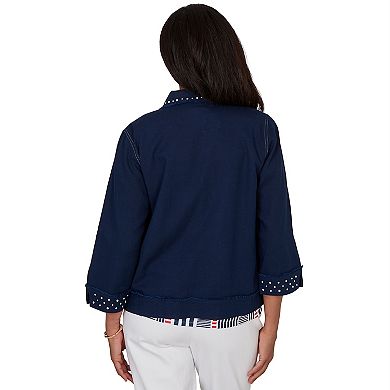 Petite Alfred Dunner Pearl Trim Denim Jacket