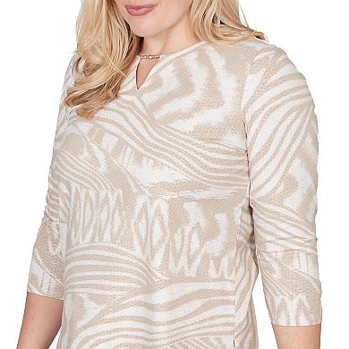 Petite Alfred Dunner Animal Print Split Neck Beaded Top