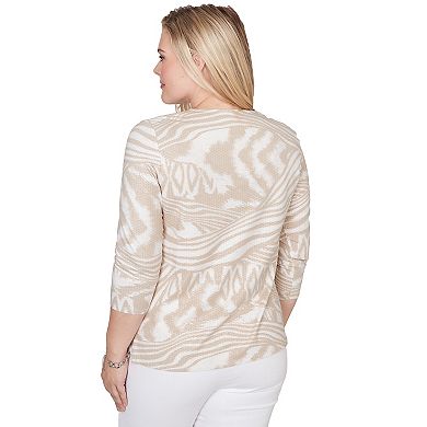 Petite Alfred Dunner Animal Print Split Neck Beaded Top