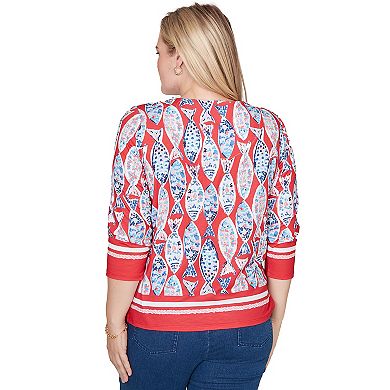 Petite Alfred Dunner Mosaic Fish Split Beaded Neck Top