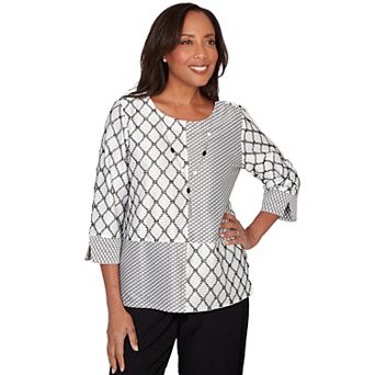 Petite Alfred Dunner Spliced Diamond Textured Top with Necklace