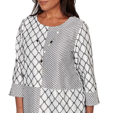 Petite Alfred Dunner Spliced Diamond Textured Top with Necklace