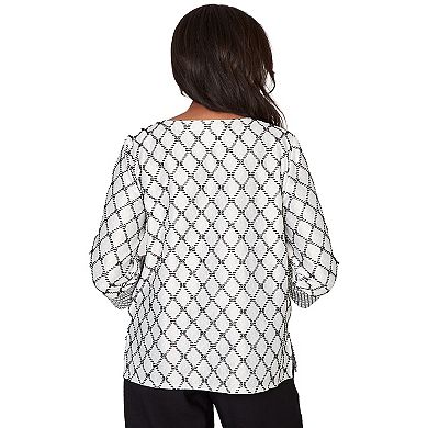 Petite Alfred Dunner Spliced Diamond Textured Top with Necklace