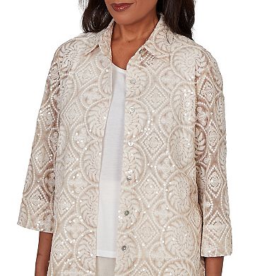 Petite Alfred Dunner Sequin Medallion Two in One Top