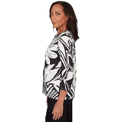 Petite Alfred Dunner Dramatic Abstract Floral Split Neck Top