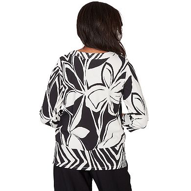 Petite Alfred Dunner Dramatic Abstract Floral Split Neck Top