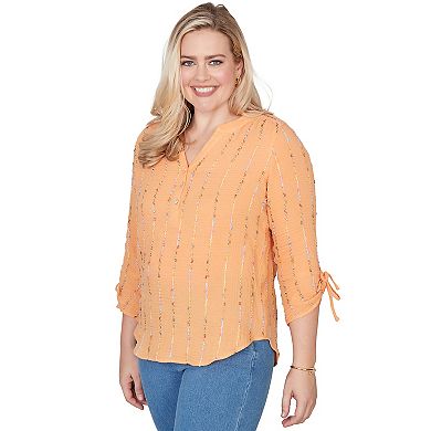 Petite Alfred Dunner Eyelash Gauze Textured Tie Sleeve Henley Top