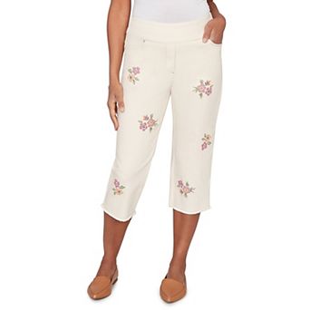 Petite Alfred Dunner Floral Cross Stitch Super Stretch Denim Capris