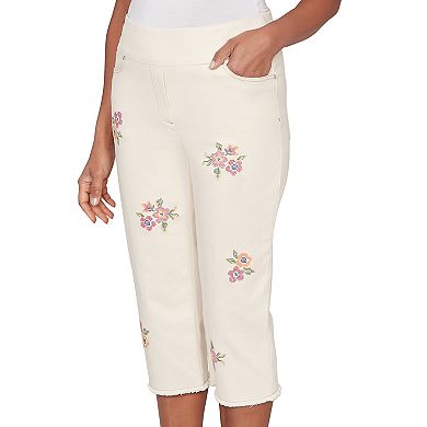 Petite Alfred Dunner Floral Cross Stitch Super Stretch Denim Capris