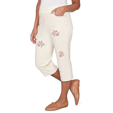Petite Alfred Dunner Floral Cross Stitch Super Stretch Denim Capris