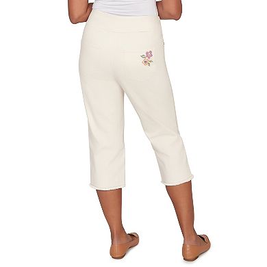 Petite Alfred Dunner Floral Cross Stitch Super Stretch Denim Capris
