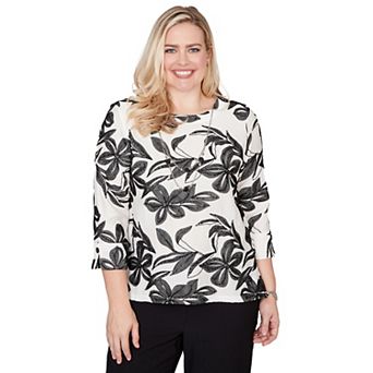 Petite Alfred Dunner Embroidered Flower Top with Necklace