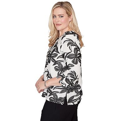 Petite Alfred Dunner Embroidered Flower Top with Necklace