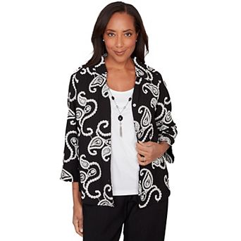 Petite Alfred Dunner Paisley Embroidered Two in One Top with Necklace
