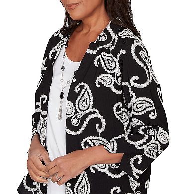 Petite Alfred Dunner Paisley Embroidered Two in One Top with Necklace