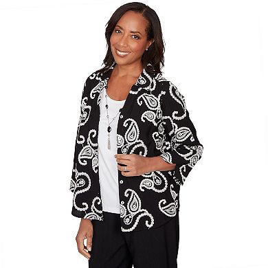 Petite Alfred Dunner Paisley Embroidered Two in One Top with Necklace