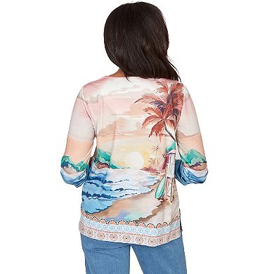 Petite Alfred Dunner Sunset Beach Scenic Split Neck Top