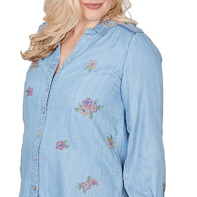 Petite Alfred Dunner Floral Embroidered Button Front Top