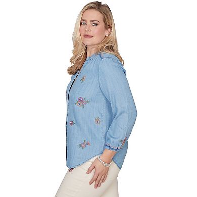 Petite Alfred Dunner Floral Embroidered Button Front Top