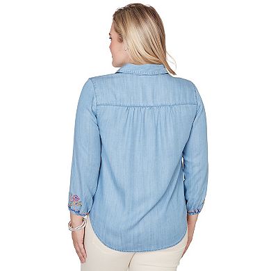 Petite Alfred Dunner Floral Embroidered Button Front Top