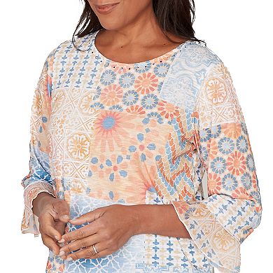 Petite Alfred Dunner Patchwork Medallion Ruffle Sleeve Top