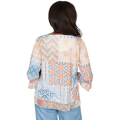 Petite Alfred Dunner Patchwork Medallion Ruffle Sleeve Top