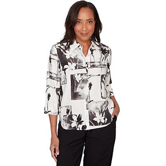 Petite Alfred Dunner Floral Patchwork Button Front Top