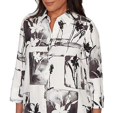 Petite Alfred Dunner Floral Patchwork Button Front Top