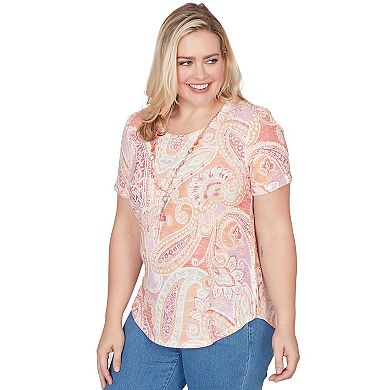 Petite Alfred Dunner Paisley Short Sleeve Tee with Necklace