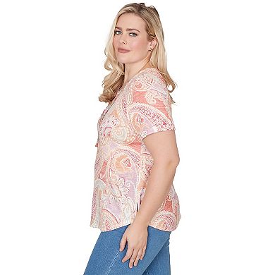 Petite Alfred Dunner Paisley Short Sleeve Tee with Necklace