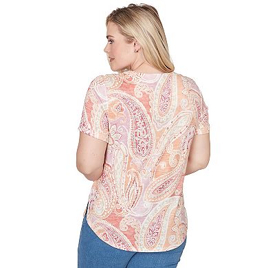 Petite Alfred Dunner Paisley Short Sleeve Tee with Necklace